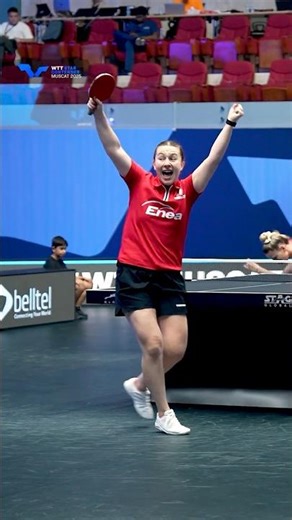 Truly ecstatic! 🤩 Natalia Bajor celebrates the win over Adina Diaconu! 🙌#WTTMuscat #TableTennis
