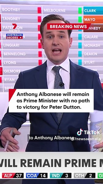 BREAKING: 7NEWS declares no path to victory for the Coalition as the Liberals lose their first seat to Labor. #auspol #auselection #ausvotes #albanese #dutton #labor #liberal #australia #election2025 #breakingnews #7NEWS