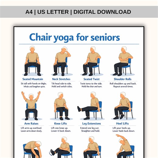 Printable Chair Yoga for Seniors, Printable Chair Yoga Chart for Seniors, Printable Chair Yoga Poses Pdf, Senior Chair Yoga Pdf - Etsy Australia
