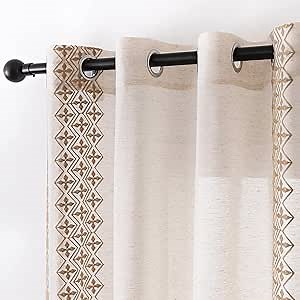 Ivory Boho Curtains 63 Inch Length for Bedroom 2 Panels Grommet Semi Sheer Window Curtains for Living Room Embroidered Shabby Chic Light Filtering Drapes Country Rustic Farmhouse Decor, 52x63, Taupe