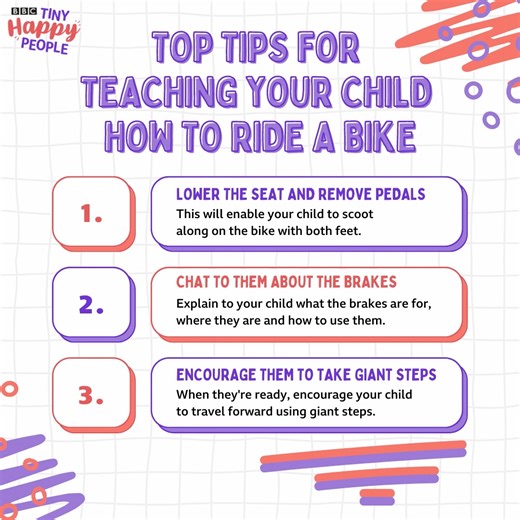Teaching your child to ride a bike? 🚴⁣ These @Sustrans tips for BBC Tiny Happy People might help! 🚲 Support here: https://bbc.in/3awCUPk 🙌 | CBeebies Parenting