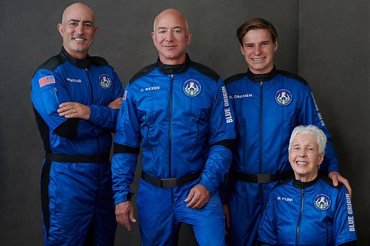 Who was in the Blue Origin crew with Jeff Bezos?