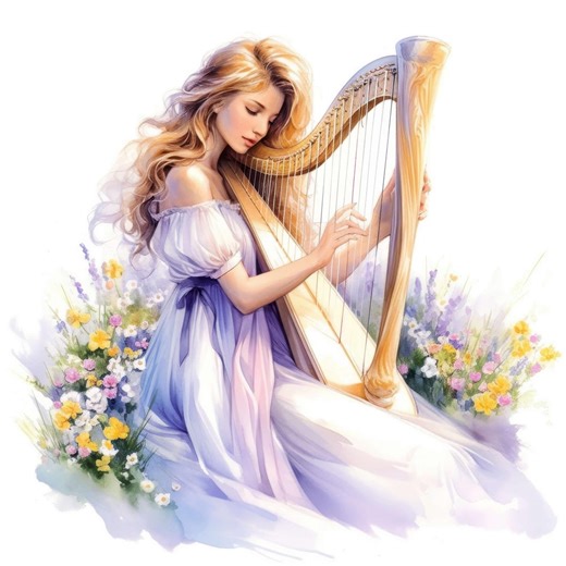 12 Woman Playing Harp Clipart, Floral Harp Images Illustration, Printable Watercolor Clipart, High Quality JPG, Commercial Use, Paper Craft - Etsy