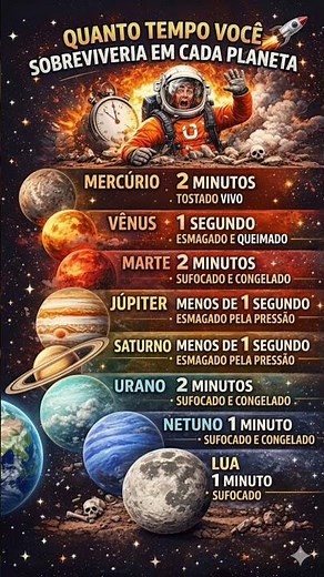 "Sobrevivendo no Espaço: O Tempo Limite de Cada Planeta" #astronomia #lua #nasa #universo #eclipse