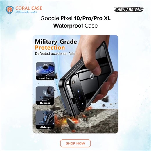 Introducing the world's first Waterproof, Lifeproof, and Shockproof case - designed and sold exclusively by Coral Case PTY LTD for Google Pixel 10 Series. CORAL CASE is the Pioneer company to bring this innovation to the market, giving Google Pixel 10 / 10 Pro / 10 Pro XL users the protection they deserve from day one. ✅ IP68 Waterproof Protection - Perfect for swimming, snorkeling, raining, and accidental spills. Under water protective Upto 6.6 feet. ✅ Shockproof Durability - Drop-tested Upto 1