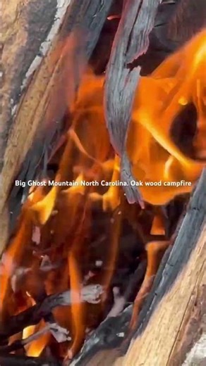 Satisfying campfire on Big Ghost Mountain North Carolina. An inside look at burning oak