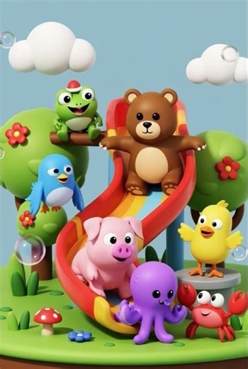 Funny 3D Animal Slide Game 🐘🐅 Cow, Elephant, Tiger, Gorilla & Hippo | Long Slide Challenge #shorts