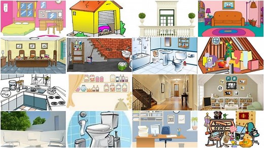 Les pièces de la maison. Image interactive et applications en ligne