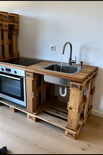 DIY Pallet Kitchen Island with Built-in Oven and Sink / EPAL Wooden Pallets Rustic Kitchen Setup