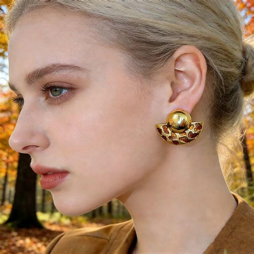 Vintage Gold Round Earrings, Versatile and Niche Understated Luxury Leopard Print Curved Stud Earrings - Etsy