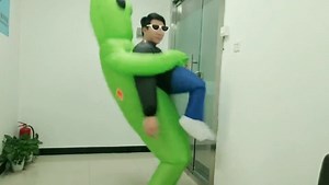 Watch Alien inflatable costume dancing on Amazon Live