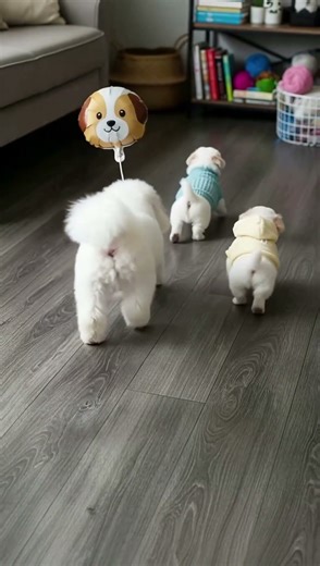 Bichon Family Balloon Fun 🎈💕 Puppies Run Along with Mom ❤️❤️