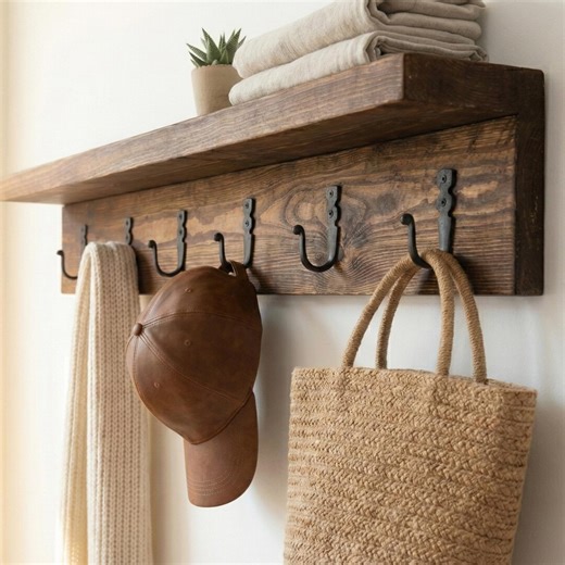 Rustic Reclaimed Wood Coat Rack With Shelf, Hand Forged Iron Hooks, Farmhouse Entryway Wall Organizer, Mudroom Storage Rack - Etsy