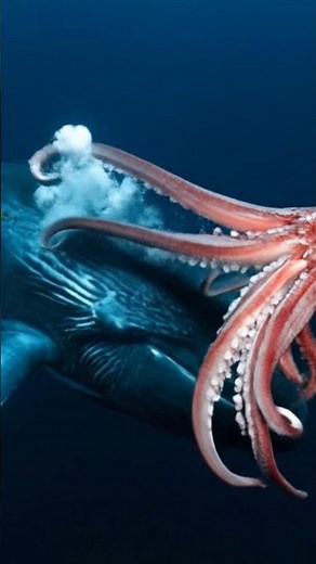 Giant Squid Battles Sperm Whale in the Deep