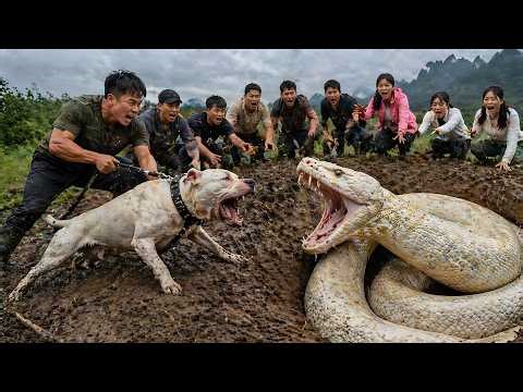 Brave hunters successfully captured a giant python in a cave with their bare hands.