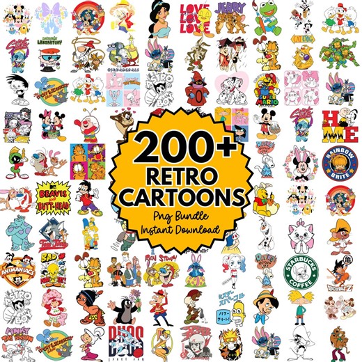 200  Amusing, Cartoon SVG/PNG Files, Vintage Cartoon Clipart Set, Cartoon Characters PNG, 80s, 90s Cartoon Svg - Etsy
