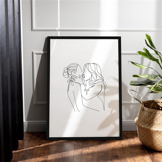 LGBTQ Lesbian Girls Kissing Poster, Rainbow Wall Art, Queer Wall Decor, Valentine's Day Gift - Etsy