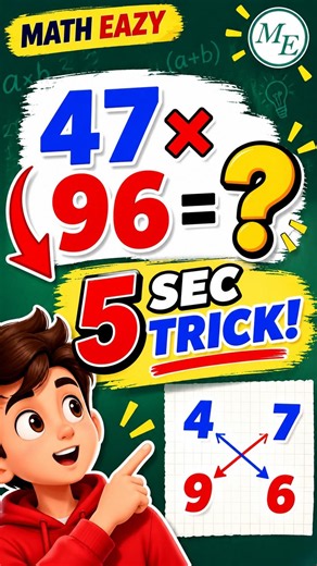 47 × 96 = ? Vedic Maths Cross Multiplication Trick | Fast Calculation #shorts