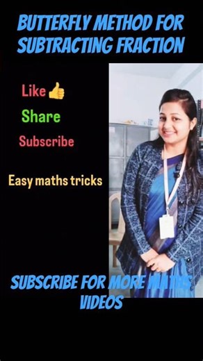 Fraction subtraction with the butterfly method! step by step tutorial #trending#mathstricks