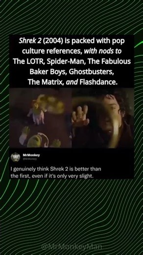 Shrek 2 (2004) is packed with pop culture references, with nods to The LOTR, Spider-Man