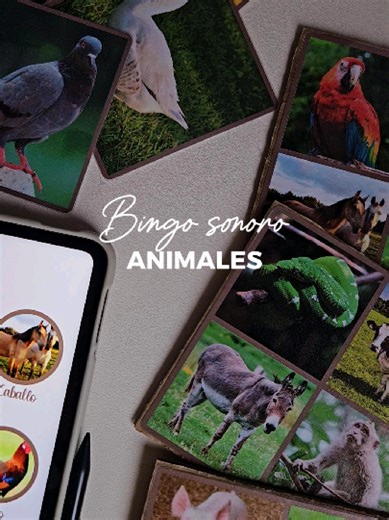 BINGO SONORO ANIMALES🔈 Con este material trabajamos un amplio vocabulario de animales conocidos y no tanto por lxs peques, la escucha activa y la discriminación auditiva. El recurso incluye diferentes cartones, las imágenes por separado para trabajar previamente los sonidos y los animales a modo de flashcards, y un pdf con los sonidos y acceso a una carpeta drive con los audios. La idea es poder jugar con los sonidos y que lxs peques sepan identificarlos y relacionarlos con el animal correspond