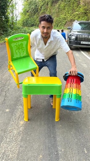 Portable Folding Stool Vs Yellow And Green Colour Study Table Set Unboxing😍