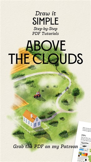 Pavel | Vintage Voyage on Instagram: "✨ Drawing an Above the Clouds view 🌥️ You can get this Step by Step PDF tutorial on my Patreon. The sketch and the palette are included! 🖌️ Brushes & Texture: Realistic Watercolor Studio for @procreate. 🎟️ Grab the Free Demo brushes and canvas out now. 🎥 Full process video will be available soon on my Patreon channel. Link in bio. #procreatebrushes #procreate #digitaldrawing #drawingreels #editorialillustration #illustrator #procreatedrawing #artreel #pr