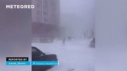 A powerful snowstorm hits Astana, Kazakhstan