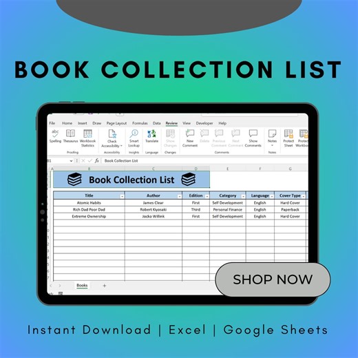 Book Collection Tracker: Excel Spreadsheet Template (digital Download) - Etsy