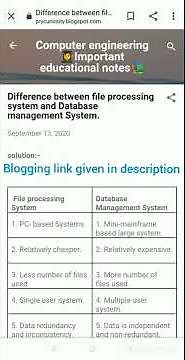 Difference between File processing system and Database management system.