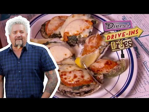 Guy Eats Oysters Rockefeller Like He's Never Had Before | Diners, Drive-Ins and Dives | Food Network