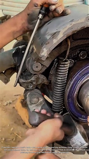 A mechanic removes a truck's brake pad return spring using the proper technique.#shorts #mechanic