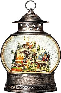 Village Musical Snow Globe 12 Inch Christmas Snow Globe Lantern, Priddop Lighted Christmas Decorations Tabletop Decor with 6H Timer Glitters Train Mountain Choir Scene (2023 Upgraded Larger Size)