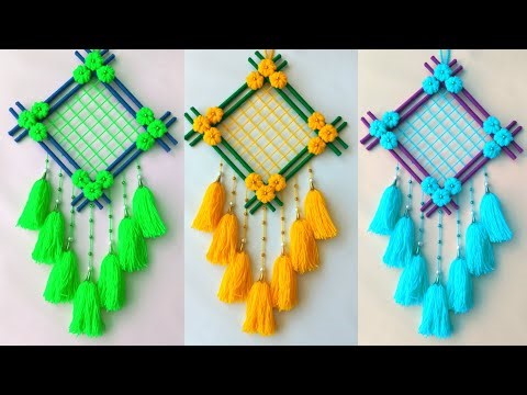 Easy Woolen Flower Wall Hanging Design for Home Decor | Woolen Wall Hanging Craft Ideas