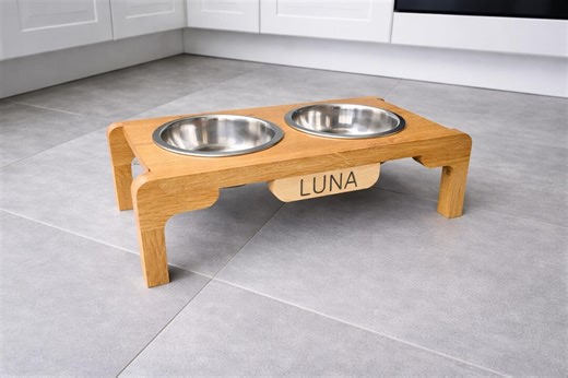 Custom Elevated Dog Feeder – Solid Oak Raised Bowl Stand for Dogs - Etsy