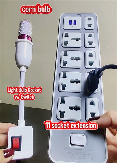✅ lamp bulb socket with switch ✅ tri color corn bulb ✅ 11 outlets socket extension #cornbulb #extensioncord #bulbsocket #socket #ledlights