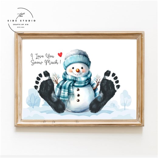 Snowman Footprint Craft, Christmas Footprint Art, I Love You Snow Much Footprint Art, Holiday Footprint Gift, Winter Footprint Craft - Etsy