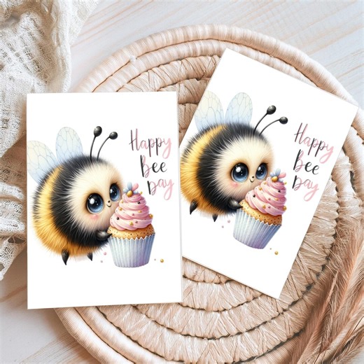 Bee Birthday Card Printable, Happy Bee Day Pun - Etsy