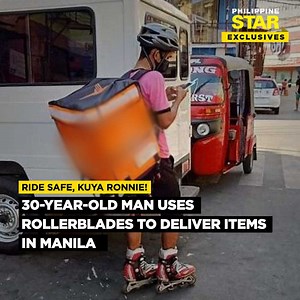 4.4M views · 10K reactions | Ride safe, kuya Ronnie! To make ends meet, this 30-year-old man uses his trusty pair of rollerblades to deliver items in Manila. | Philippine Star | Facebook