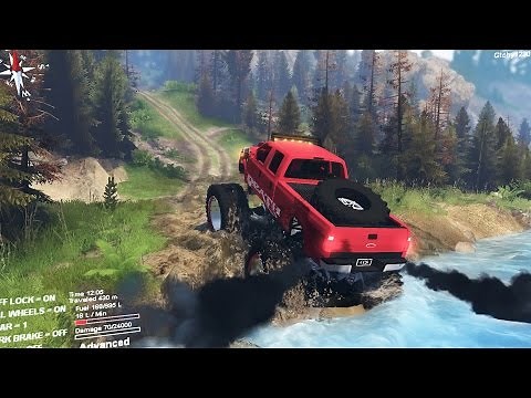 MUDDING CHALLENGE 2! Ford Monster Truck 4x4 Off-Roading! (SpinTires Mods)