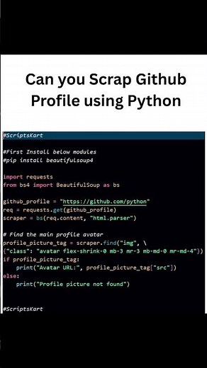 Save it ✔️ .... Share it 🚀 Python code to Scrap GitHub Profile #python #pythonprogramming