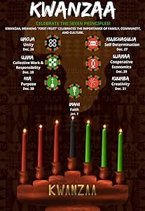 Kwanzaa Poster with Seven Principles, 12 "x 18" Kwanzaa Decoration, Kwanzaa Wall Art, Brown Kinara Art, Kwanzaa Decor, Happy Kwanzaa Art