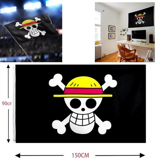 One Piece Luffy Straw Hat Pirate Flag – Anime Polyester Banner (3x5 Ft) - Etsy