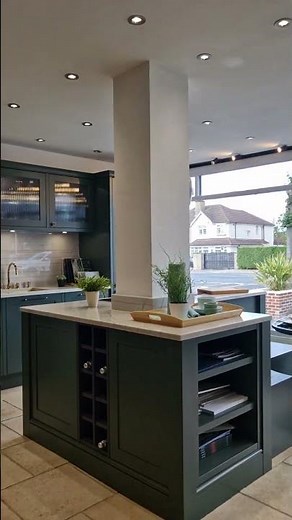 Modern Shaker Kitchen Display | Callerton Park Green & Dark Oak | Four Seasons Kitchens Leeds