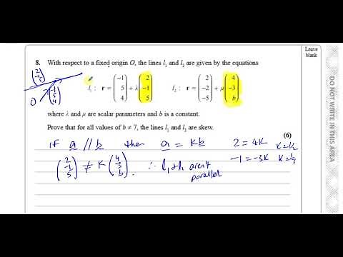 WMA14 01 IAL (Edexcel) P4 January 2021 Q8, Vectors, Skew lines