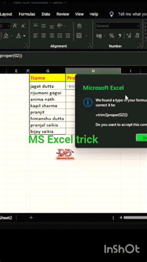 Excel top formula=trim((proper #easy #exceltips #explore #tranding #viralshorts #formula1 #diganta