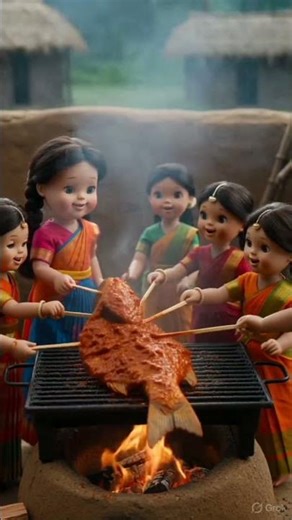Doll cooking big fish fry #asmr#