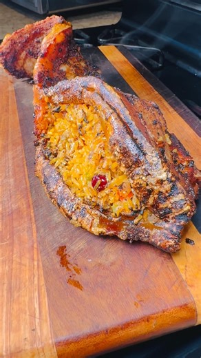 Pork crackling cutlet stuffed with rice and beans with chimichurri sauce, #the_butcher05