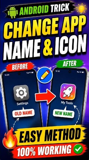 ✅ Change Mobile App Name & Icon in Android | Easy Trick 🔥#smartphone
