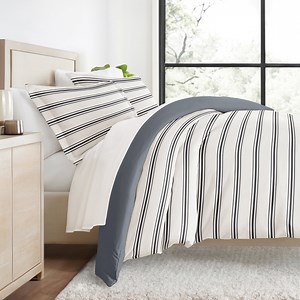 Duvet Cover Set - Ultra Soft & Breathable - Navy Desert Stripe for Queen Size Bedding by Comfort Canopy